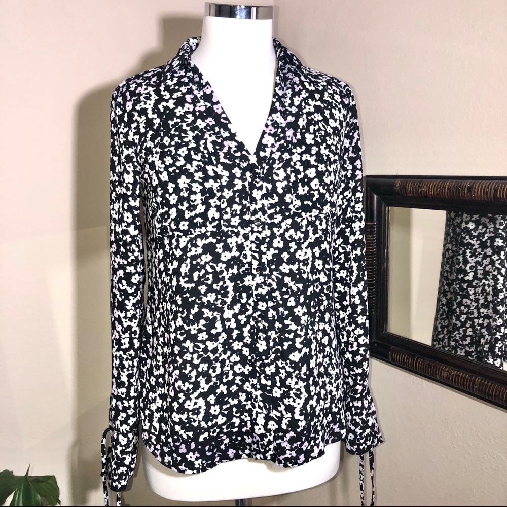 Black Floral Button Top Size S